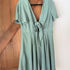 Elegant Sage Green Tie-Front Dress